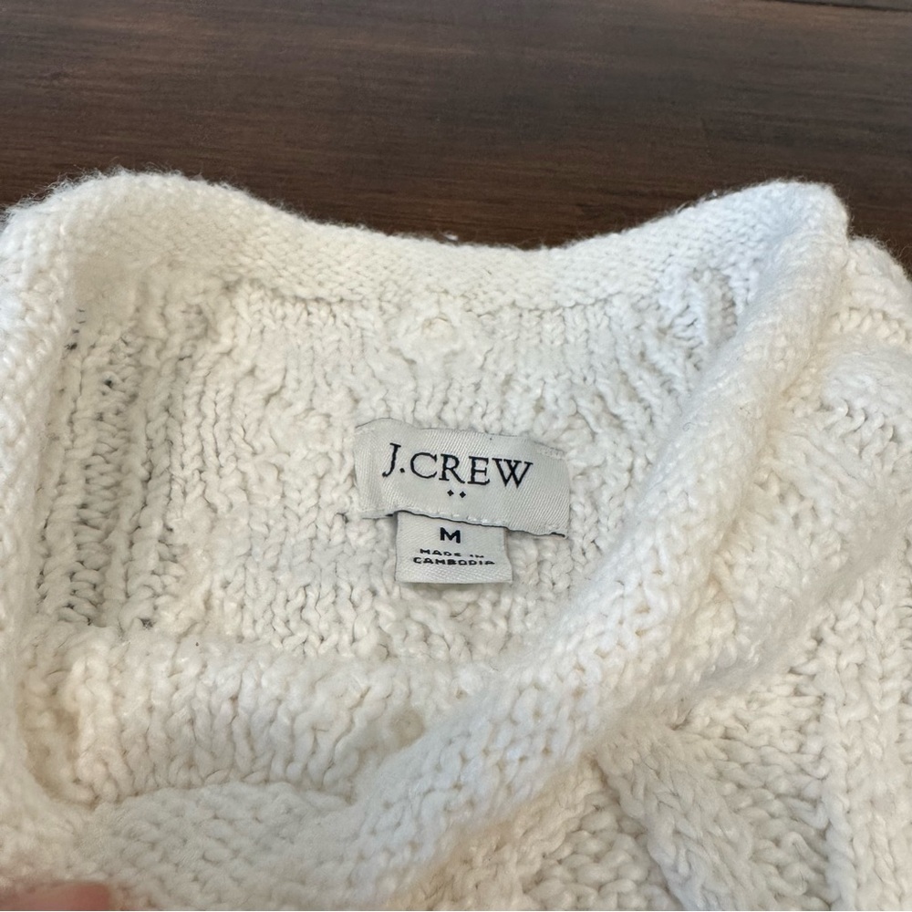 J Crew Sweater Top Womens Size Medium White Cotton Cable Knit Long Sleeve Preppy - Picture 6 of 9